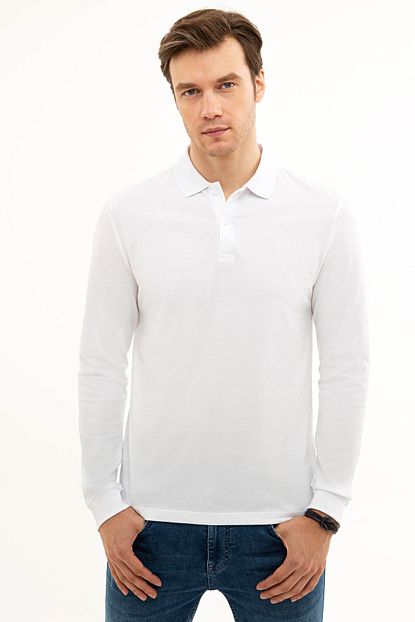 Pierre Cardin Erkek Beyaz Slim Fit Polo Yaka Sweatshirt Trendyol