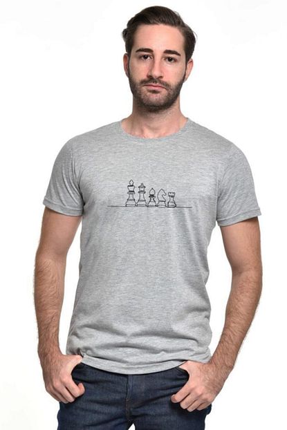 Love My Shirts Erkek Gri Minimalist Satranc Baskili T Shirt Trendyol