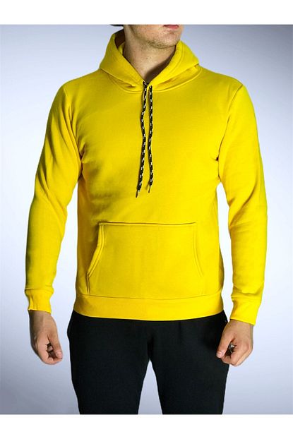 Esfashion Erkek Sari Basic Kapusonlu Pamuklu Sweatshirt Trendyol