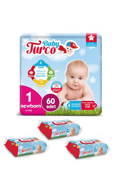 Baby Turco 1 Numara Bebek Bezi 2 5 Kg Yenidogan 60 Adet Islak Havlu 3 X 100 Yaprak Trendyol