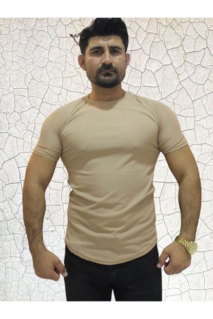 Tansas Plus Erkek Krem File Model Detayli Sifir Yaka Spor Tisort Trendyol