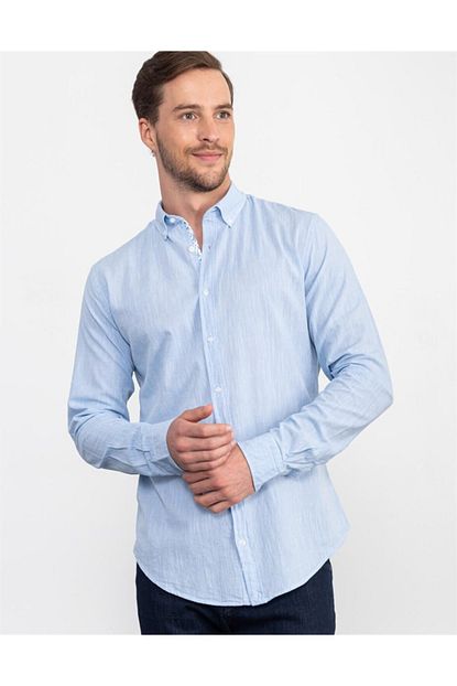 Tudors Erkek Mavi Slim Fit Yazlik Keten Gomlek Trendyol