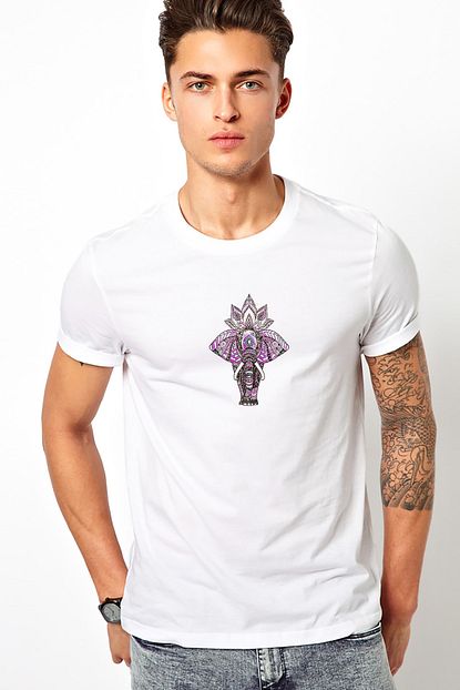 Collage Zentangle Elephants Eflatun Fil Baskili Beyaz Erkek Orme Tshirt T Shirt Tisort T Shirt Trendyol