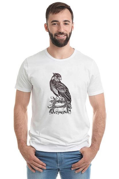 Collage Kafatasi Resimde Tiraslama Gri Kus Yirtici Baskili Beyaz Erkek Orme Tshirt T Shirt Tisort T Shirt Trendyol