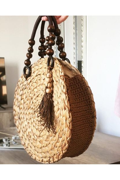 Ozdenwoodhome Kadin Bej Hasir Supla Ahsap Boncuklu El Yapimi Kol Cantasi Trendyol