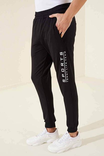 Tommy Life Sports Baski Siyah Beyaz Erkek Esofman Alt Trendyol