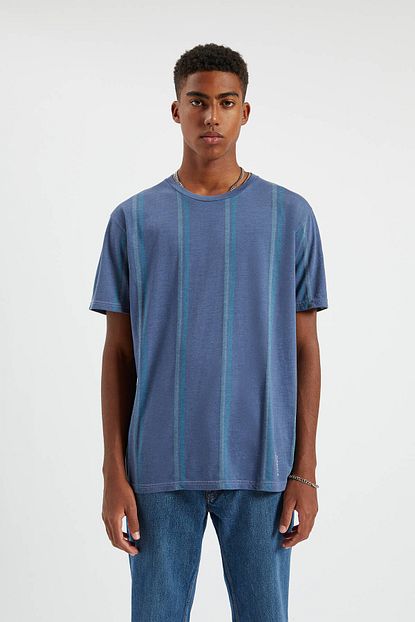 Pull Bear Erkek Mavi Dikey Cizgili Mavi T Shirt 09249531 Trendyol