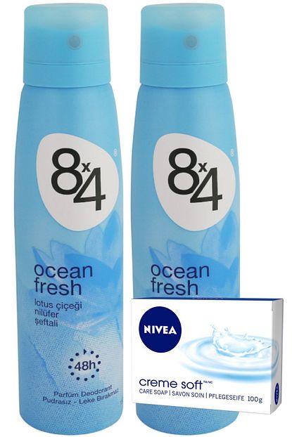 8x4 Ocean Fresh Pudrasiz Unisex Deodorant Sprey 150 Ml X 2 Adet Ve Nivea Sabun Trendyol