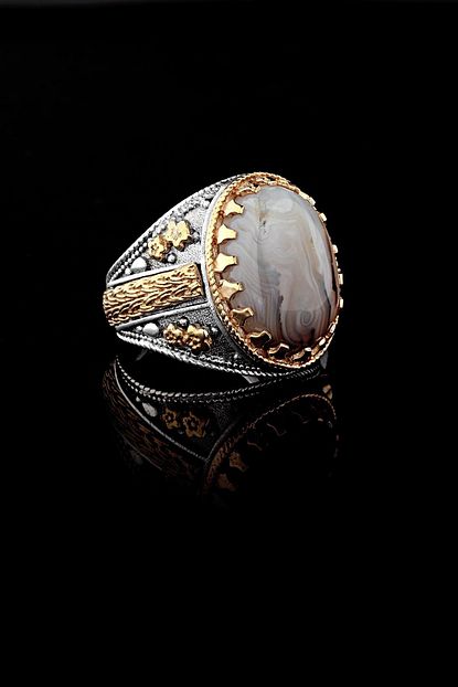 Elika Silver Rch2149 Sari Cicek Motifli Yemen Akik Tasli 925 Ayar Erkek Gumus Yuzuk Trendyol
