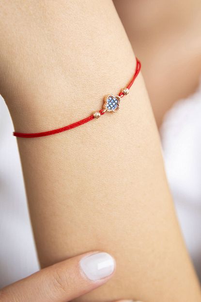 Elika Silver Mavi Zirkon Tasli Van Cleef Model Kirmizi Ipli 925 Ayar Gumus Bileklik Trendyol