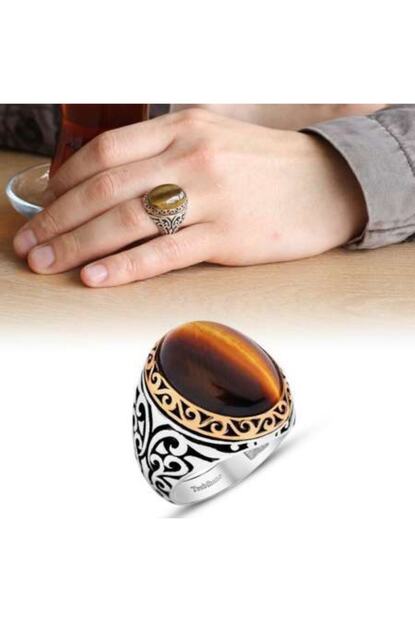 Merishopping Kaplan Gozu Tasli 925 Ayar Gumus Erkek Yuzuk Trendyol