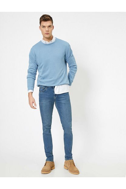 Koton Erkek Mavi Justin Super Skinny Fit Esnek Kumas Jean Pantolon Trendyol