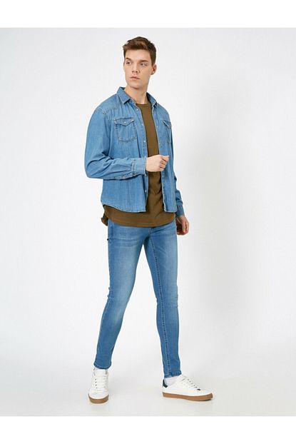 Koton Erkek Mavi Justin Super Skinny Fit Esnek Kumas Jean Pantolon Trendyol