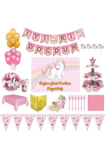 Unicorn Pembe Afisli Luks Dogum Gunu Parti Susleri 40 Kisilik Trendyol