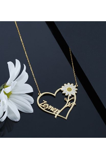 ipek silver gold kalp icinde papatya