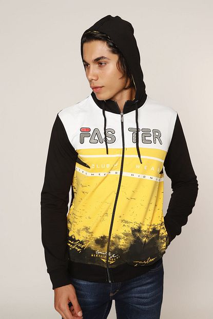 Club Ju Erkek Sari Renk Kapsonlu Fermuarli Sweatshirt Trendyol