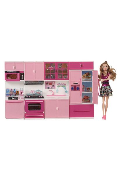 Kayyum Oyuncak Barbie Bebek Ve 4 Lu Mutfak Seti Isikli Sesli Tum Kapaklari Acilir Kapanir Trendyol