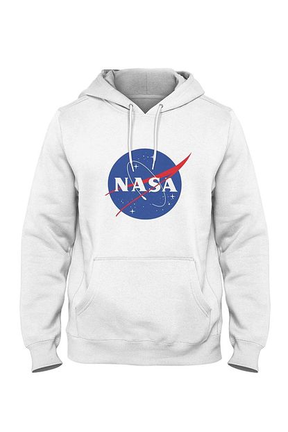 Burlu Erkek Beyaz Nasa Logo Hoodie Kapisonlu Sweatshirt Trendyol