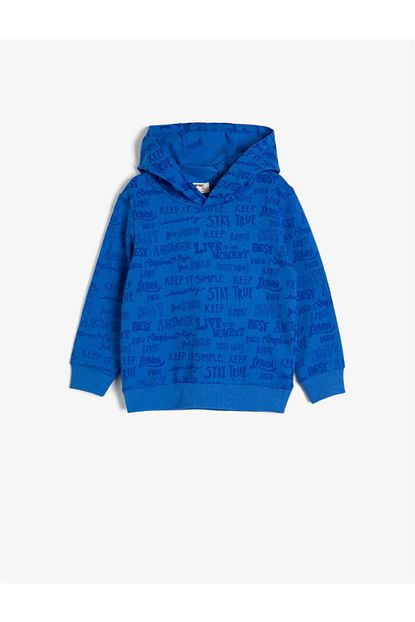 Koton Erkek Cocuk Mavi Kapusonlu Yazili Baskili Uzun Kollu Sweatshirt Trendyol