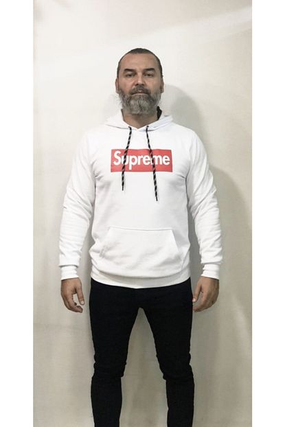 Amor Man Erkek Beyaz Supreme Kapsonlu Kanguru Cep Pamuklu Sweatshirt Trendyol