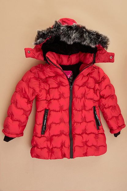 Fulla Moda Kiz Cocuk Kirmizi Kapusonlu Sisme Mont Trendyol