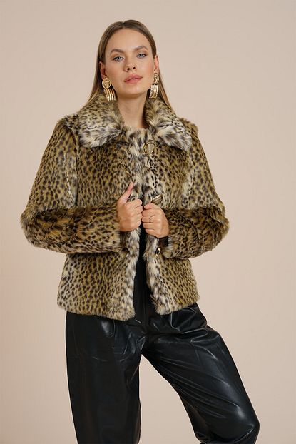 Markosin Kadin Naturel Cita Desenli Safari Cheetah Suni Kurk Pelus Kaban Cmy1011 Trendyol