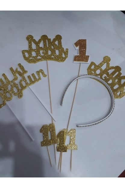 5 li dogum gunu seti gold tac kurdan pasta susu