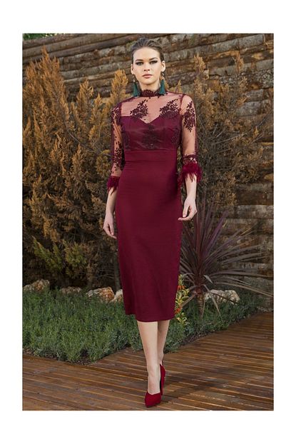 https www trendyol com ayakkabi delisiyim kadin dantel detayli kalem model bordo midi abiye elbise p 36979388
