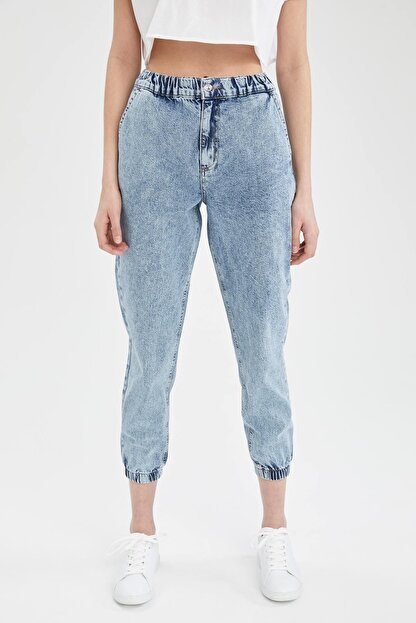 Defacto Kadin Mavi Beli Lastikli Jogger Yikamali Jean Pantolon Fiyati Yorumlari Trendyol