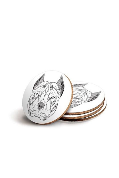 pitbull mandala tasarim metal yuvarlak bardak altligi 4 adet