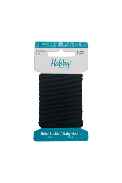 siyah 5 metre habby 4mm polyester bebe lastik