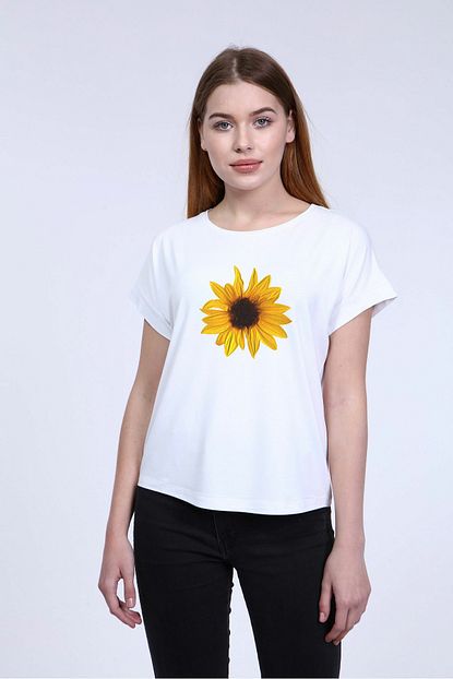 papatya baskili bisiklet yaka tshirt
