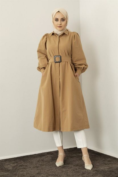 seyyar kemerli camel trenckot