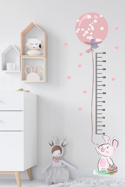 sevimli tavsan ve balon boy cetveli duvar sticker cocuk odasi sticker