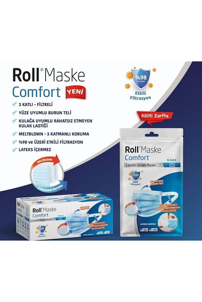 roll mavi comfort elastik kulakli cerrahi maske 50 adet fiyati yorumlari trendyol