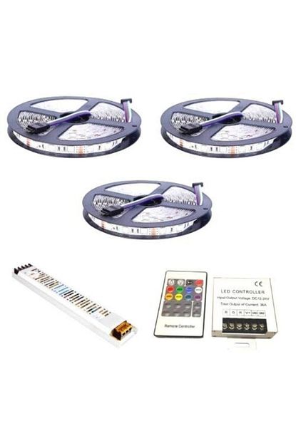 okay 15 metre ic rgb serit led ultra slim trafo 36 amper kumanda 3 cip 5050 double pcb fiyati yorumlari trendyol