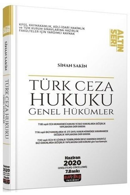 Savas Yayinevi Savas 2020 Turk Ceza Hukuku Genel Hukumler Altin Seri Sinan Sakin 7 Baski Savas Yayinlari Trendyol