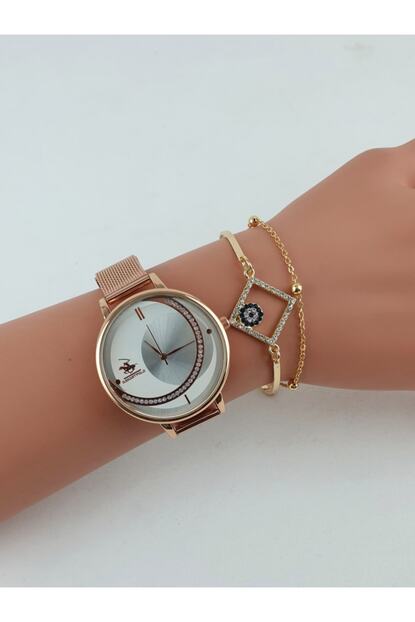Esnastore Rose Gold Hasir Kodronlu Bileklikli Kadin Kombin Saat Trendyol