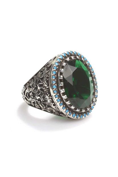 Nas Silver Gumus Zumrut Tasli Oval Erkek Yuzuk Trendyol