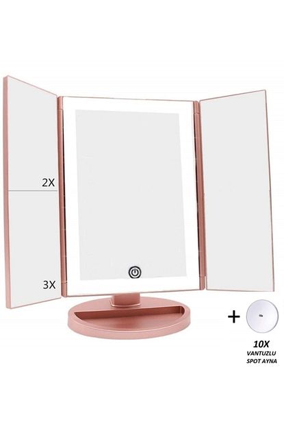 land of myth 1x 2x 3x 10x zoom 37 serit led isikli makyaj aynasi 3 panel katlanabilir dokunmatik rose gold fiyati yorumlari trendyol