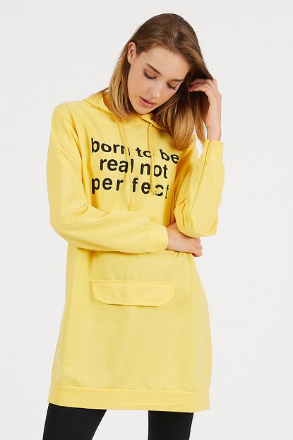 Kumral Kadin Sari Kargo Cepli Uzun Sweatshirt Trendyol
