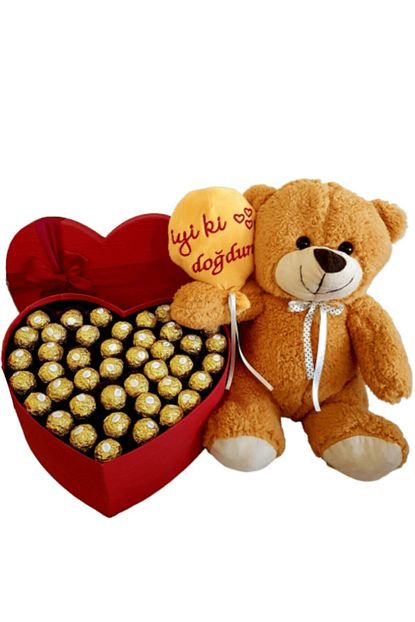 1001hediye Dogum Gunu Hediyesi Rocher Cikolata Kalp Kutu Iyiki Dogdun Pelus Ayicik Trendyol