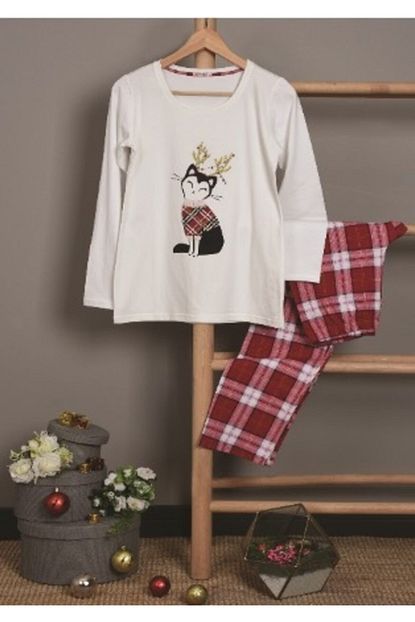Koza Kadin Beyaz Baskili Pijama Takimi Trendyol