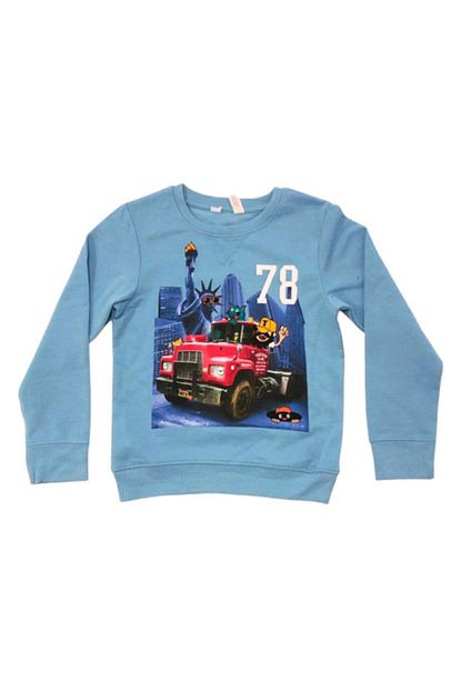 H M Erkek Mavi Renkli Baskili Kislik Sweatshirt Trendyol