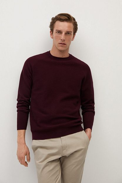 Mango Man Erkek Bordo Cizgili Kazak 77024753 Trendyol