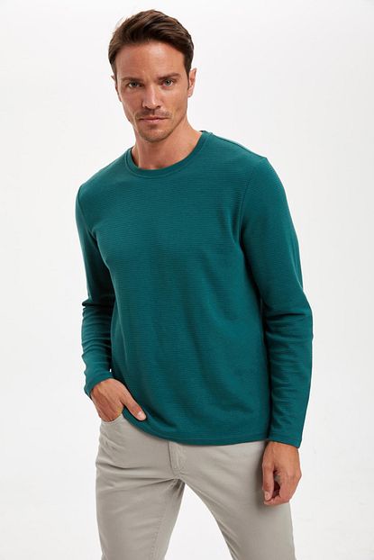 Defacto Erkek D Green Bisiklet Yaka Uzun Kollu Basic Tisort R1689az20au Trendyol