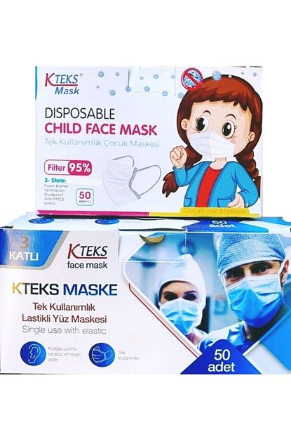 Kteks Cocuk 50 Ad Ve Yetiskin 50 Ad Tek Kullanimlik 3 Katli Telli Cerrahi Yuz Maske Set Trendyol