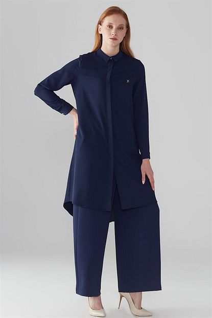 Zuhre Gizli Dugme Detayli Tunik Lacivert T 0767 Trendyol