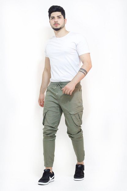 Stil Kombin Erkek Yesil Scorpion Ribanali Cepli Keten Kargo Pantolon Trendyol
