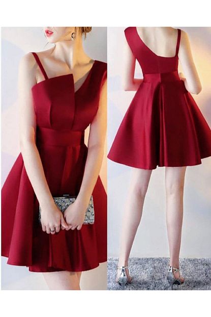 Selin Moda Evi Kadin Bordo Mini Abiye Elbise Trendyol
